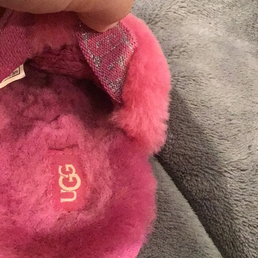 UGG Kids Pink Fuzzy Slide Slippers